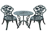 Cast Aluminium Outdoor Patio Garden Bistro Elegant Design Table Chair Set - Green T3398P314116