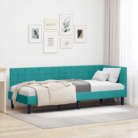 Corner Bed Frame with Headboard Turquoise 80 x 200 cm Velvet 42016416