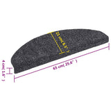 Stair Mats Self-adhesive 15 pcs 65x21x4 cm Dark Grey Half Round Large 132697
