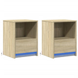 ZNTS Bedside Cabinets with LED Lights 2 pcs Sonoma Oak Engineered Wood 852024