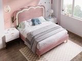 Upholstered Bed, 3ft 90x190cm Single Bed with LED, Bed Frame with Wooden Slats and Adjustable Height N601P288476R