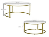 Coffee Table Set of 2, Round Nest of with Faux Marble Tabletop and Metal Frame, Modern Side T3398P343060