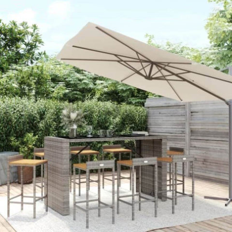 9 Piece Garden Bar Set Grey Poly Rattan& Solid Wood Acacia 3187689
