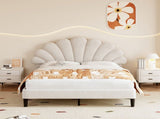 4ft6 Double Upholstered Velvet Bed, with Adjustable Chic Petal Headboard, Velvet Platform Bed N652P169590