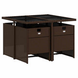5 Piece Garden Dining Set with Cushions Brown Poly Rattan 3210537