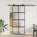 Sliding Door with Hardware Set Black 90x205 cm Tempered Glass 3375893