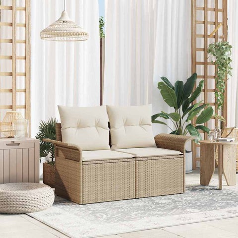 Garden Sofa with Cushion Beige 141 x 62 x 69cm Poly Rattan 42006706