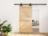 Sliding Door Natural and Black 70 x 210 cm Solid Pine Wood 3445058
