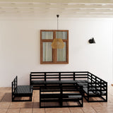 11 Piece Garden Lounge Set Black Solid Pinewood 3075888