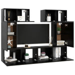 ZNTS 6 Piece TV Cabinet Set Black Engineered Wood 3078803