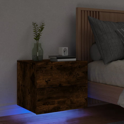 ZNTS Wall-mounted Bedside Cabinet with LED Lights Smoked Oak 836820