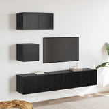 TV Cabinet Set Wall-mounted 3 pcs Black Oak Engineered Wood 3393139