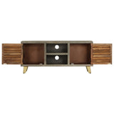 TV Cabinet Solid Mango Wood Grey with Brass 110x30x48 cm 246681