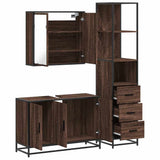 ZNTS 3 Piece Bathroom Furniture Set Brown Oak Engineered Wood 3301134