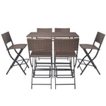 7 Piece Folding Outdoor Dining Set Steel Poly Rattan Brown 42877