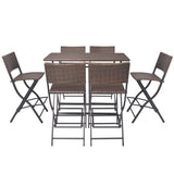 7 Piece Folding Outdoor Dining Set Steel Poly Rattan Brown 42877