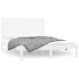 Bed Frame White Solid pinewood Double Decorative Inlays 3104604