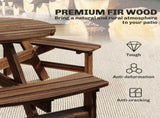 Wooden Garden Dining, 6 Seater Round Dining Picnic Table with Matching Bench, Garden Furniture T3398P554140