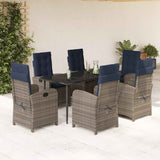 7 Piece Garden Dining Set with Cushions Grey Poly Rattan 3212435