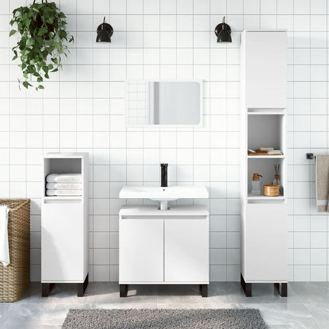ZNTS 3 Piece Bathroom Cabinet Set White Engineered Wood 3187797