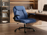 Linen-Look Computer Desk Chair, Executive Office Chair with Flip-Up Armrests and Thick Cushion, Blue T3398P550278