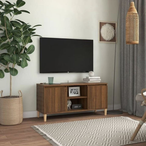 TV Cabinet with Solid Wood Legs Brown Oak 103.5x35x50 cm 813160