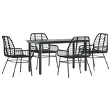 5 Piece Garden Dining Set Black Poly Rattan Glass 3334536