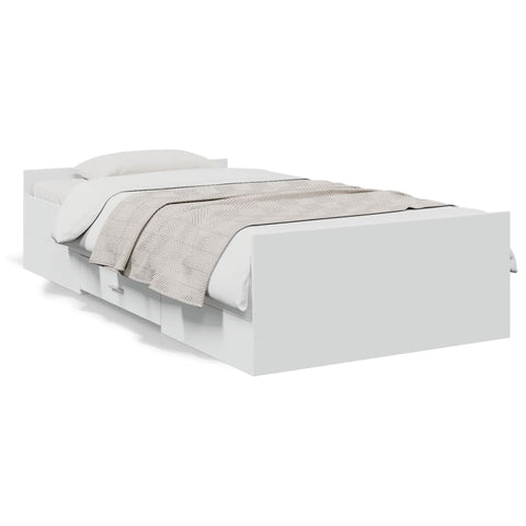 ZNTS Bed Frame with Drawers White 90x190 cm Single Engineered Wood 3280342