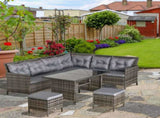 8-Seater Outdoor Couch, Rattan Dining Sofa Set with Wicker Coffee Table and Foot Stool w/ Cushion, T3398P315860