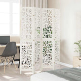 Room Divider 4 Panels White Solid Wood Paulownia 358739