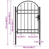 Fence Gate ASSEN with Arched Top Steel 102x125 cm Black 143085