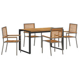 Garden Dining Set 5 pcs Grey and Wood Poly Rattan 3365473