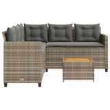 Garden Sofa with Table and Cushions L-Shaped Grey Poly Rattan 369049