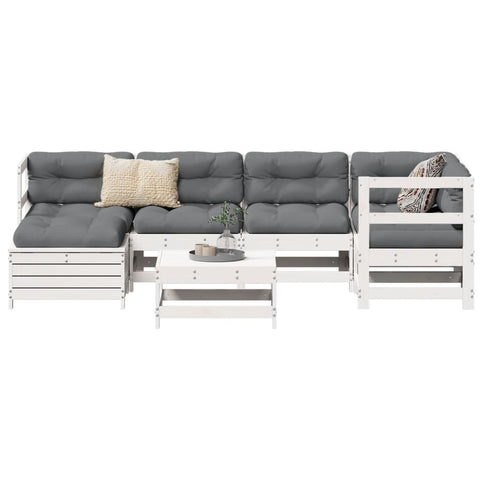 7 Piece Garden Sofa Set White Solid Wood Pine 3250909