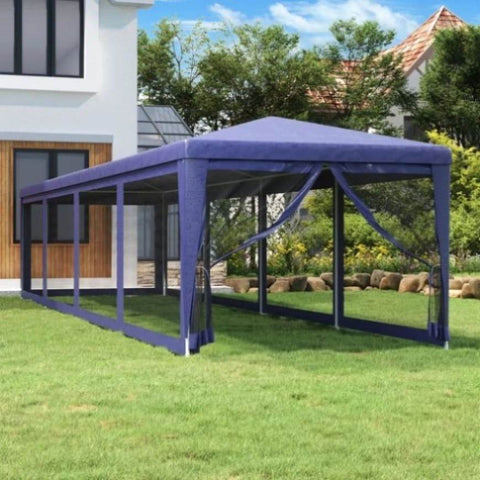 ZNTS Party Tent with 10 Mesh Sidewalls Blue 3x12 m HDPE 319247