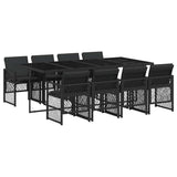 9 Piece Garden Dining Set with Cushions Black Poly Rattan 3210739