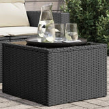 Garden Table Black PE Rattan, Powder-Coated Steel, Tempered Glass 365969