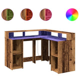 Desk with LED Lights Old Wood 130x130x91 cm Engineered Wood 3309454
