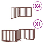 Dog Gate with Door Foldable 12 Panels Brown 960 cm Poplar Wood 3155580