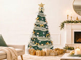 6FT Green Telescopic Christmas Tree with Gold Ribbon, Gold & Silver Ornaments, Bead Chain, PVC, 150 80910638