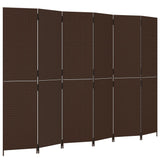 Room Divider 6 Panels Brown Poly Rattan 365369