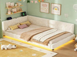 3ft Single Boucle Bed Frame Smart RGB LED Lights & Charging Station, Hexagon Tufted Headboard N652P500087W
