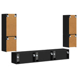 TV Cabinet Set Wall-mounted 4 pcs Black Engineered Wood 3409043