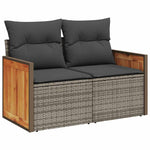 ZNTS 6 Piece Garden Sofa Set with Cushions Grey Poly Rattan Acacia 3327700