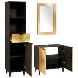 Bathroom Cabinet Set 3 pcs Black and Gold Solid Mango Wood 3310025