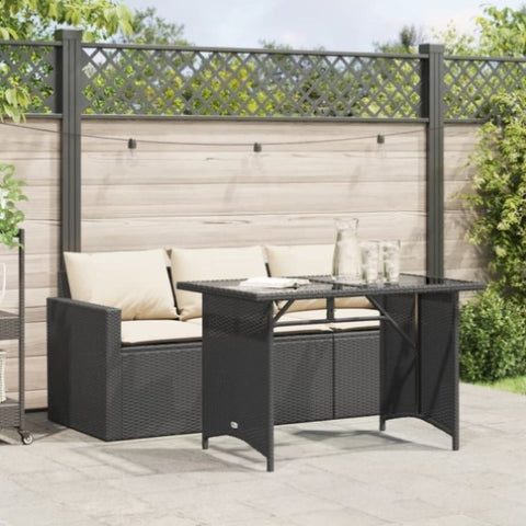 ZNTS 2 Piece Garden Dining Set with Cushions Black Poly Rattan 366328