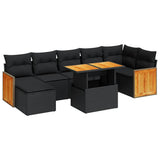 8 Piece Garden Sofa Set with Cushions Black Poly Rattan Acacia 3327737