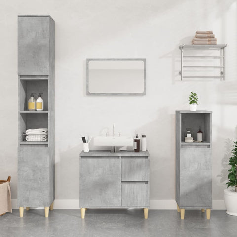 ZNTS 3 Piece Bathroom Cabinet Set Concrete Grey Engineered Wood 3185539