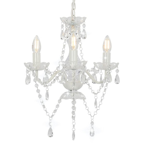 Chandelier with Beads White Round 3 x E14 281596