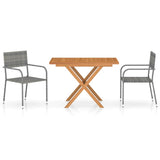 3 Piece Garden Dining Set Poly Rattan & Solid Acacia Wood Grey 3059464